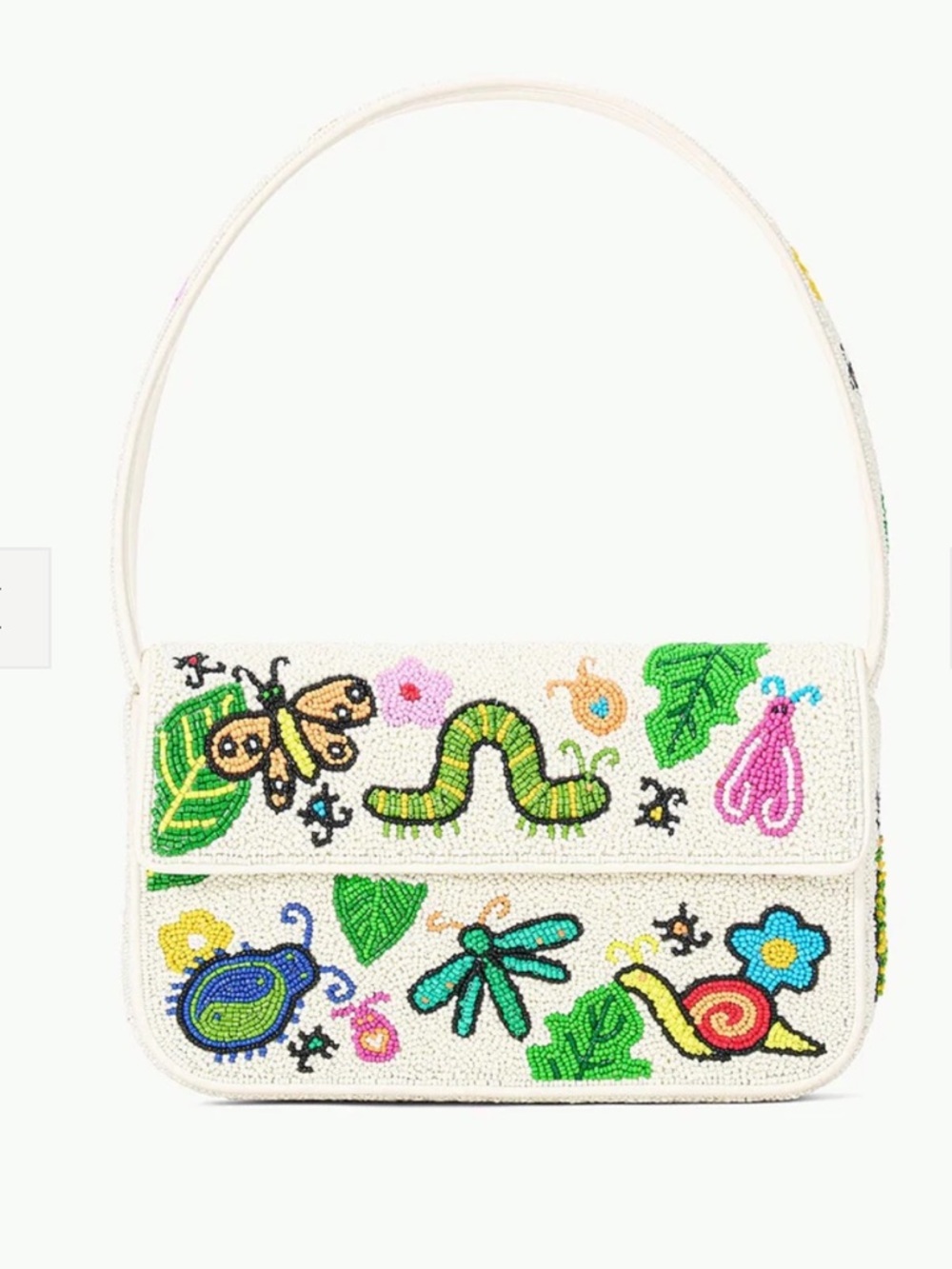 Staud Tommy Beaded Shoulder Bag Garden Motif Ivory Glass Bead Designer Purse NWT - Picture 13 of 16